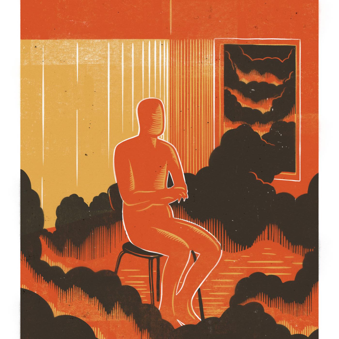 Angst: Het Tafelgesprek. Gasten: Lev Avitan (filosoof en theatermaker). Reportage Niels: een actietraining van Extinction Rebellion. aflevering artwork